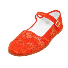 T2-119L-R  - Wholesale Women's "Easy USA" Satin Brocade Upper Classic Mary Jane Shoes (*Red Color) *Available In Single Size